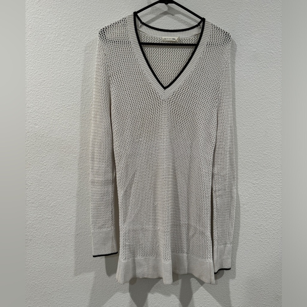 Rag & Bone Elizabeth Open Knit V Neck White Black Contrast Sweater Size Small - Picture 3 of 16